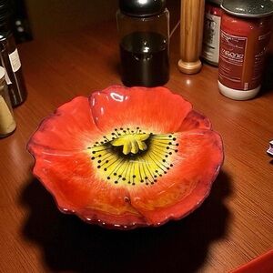 Beautiful Vintage Clay Art Red Poppy Serving Dish